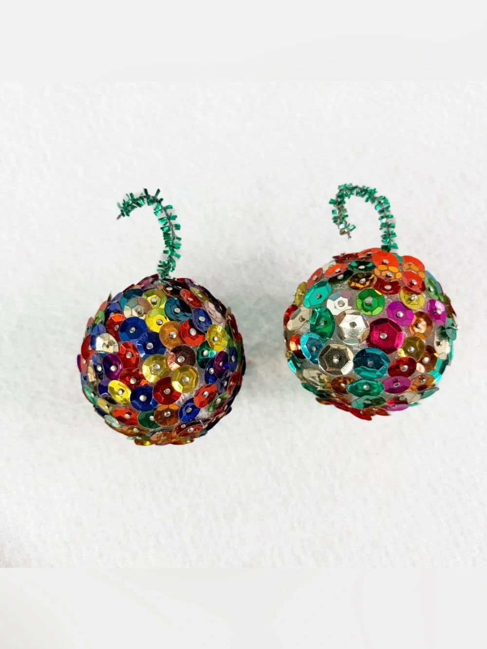 Vintage Handmade Christmas Push Pin Ornaments Sequins Ball Beaded Holiday Retro